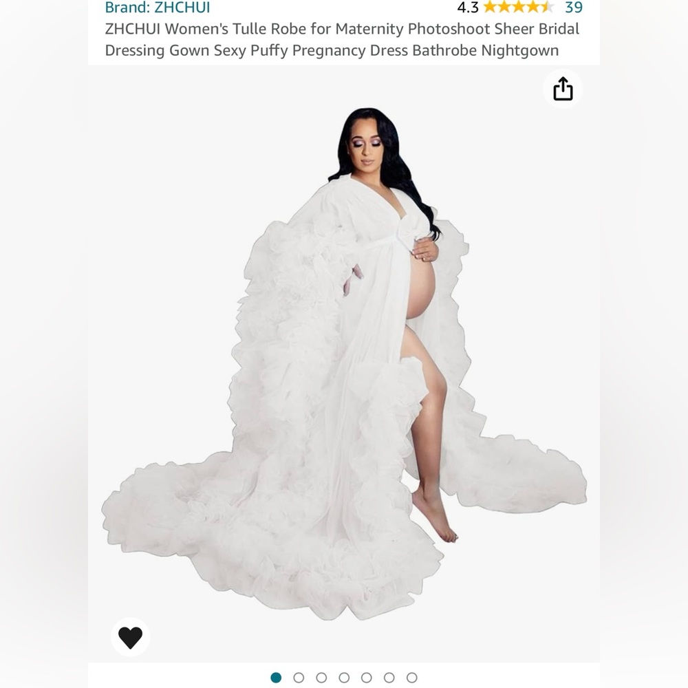 White maternity gown robe sheer ruffles
